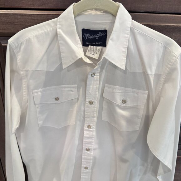 Wrangler Western Snap Shirt Youth XL White Pearl Snap Cowboy Rodeo Long Sleeve - Picture 3 of 4